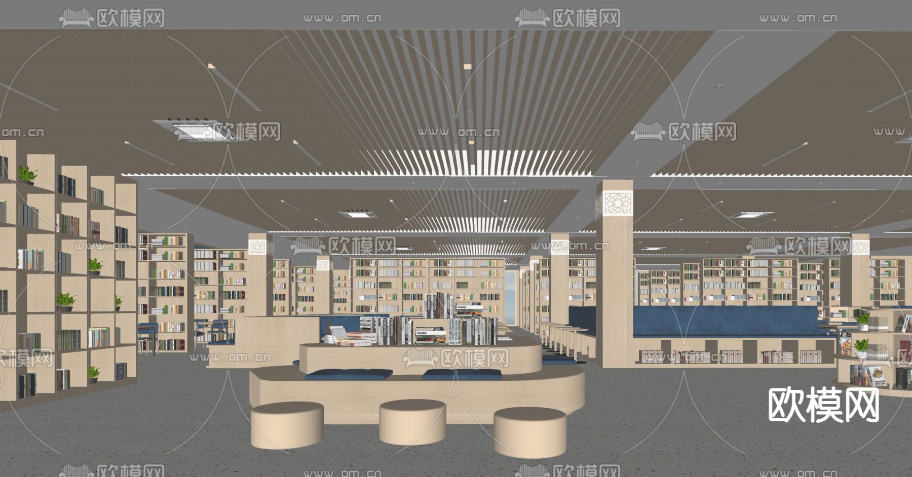 现代图书馆su模型下载（渲染图1）