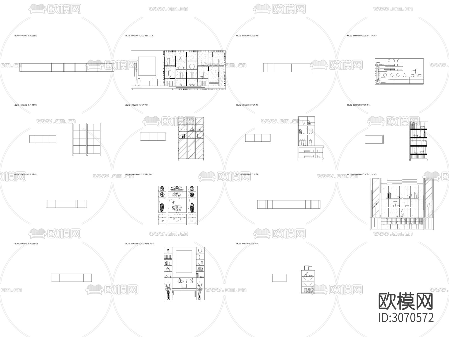 现代置物柜 隔断柜平面图 立面cad图库下载