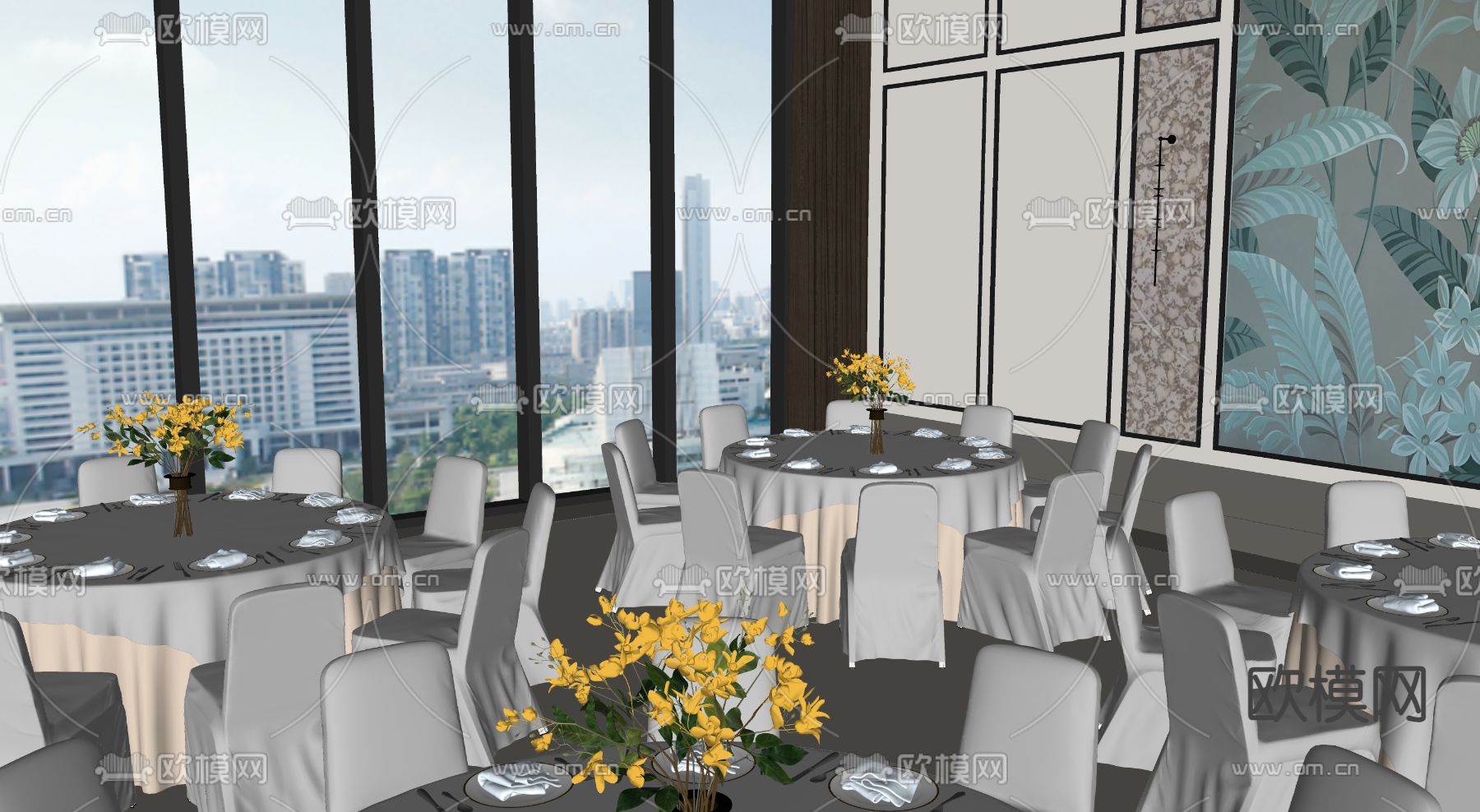 现代婚礼现场 宴会厅su模型下载（渲染图1）