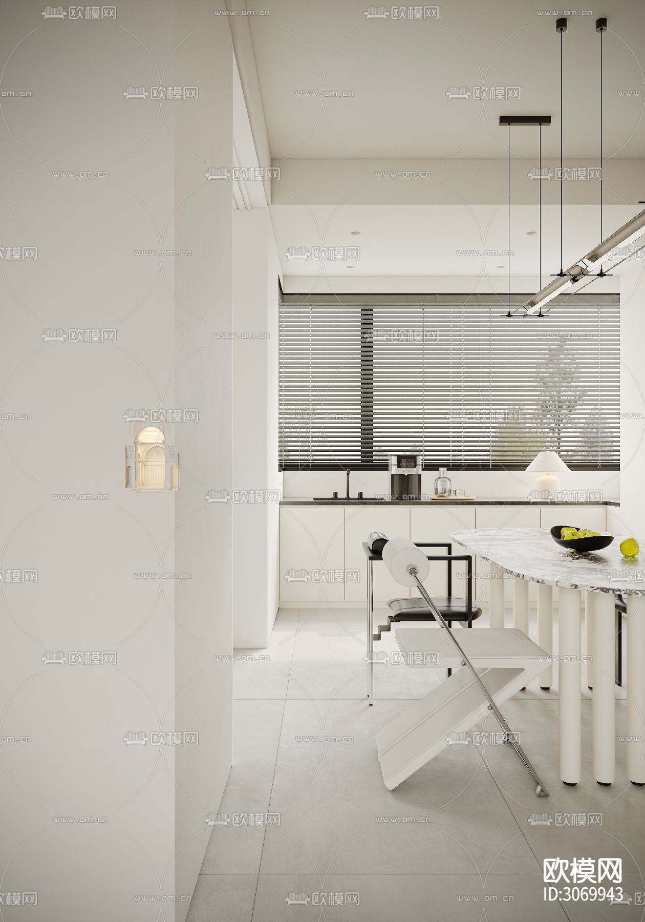 奶油风客餐厅 书房 卧室装修效果图下载（渲染图9）