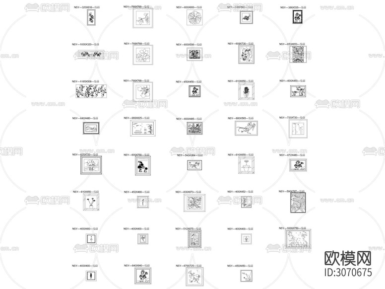 花朵植物内容挂画立面cad图库下载(渲染图1)