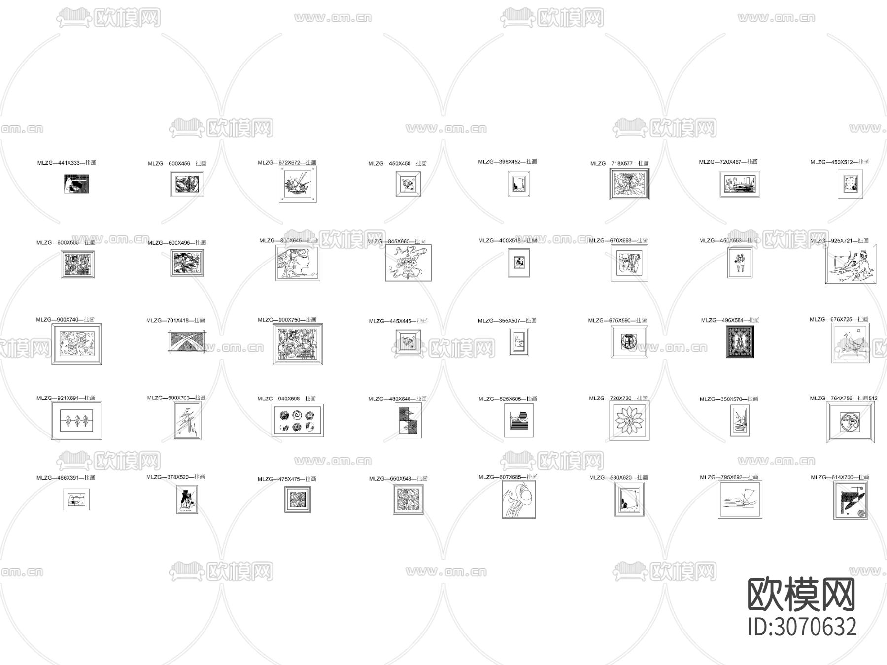 抽象风格挂画立面cad图库下载（渲染图1）