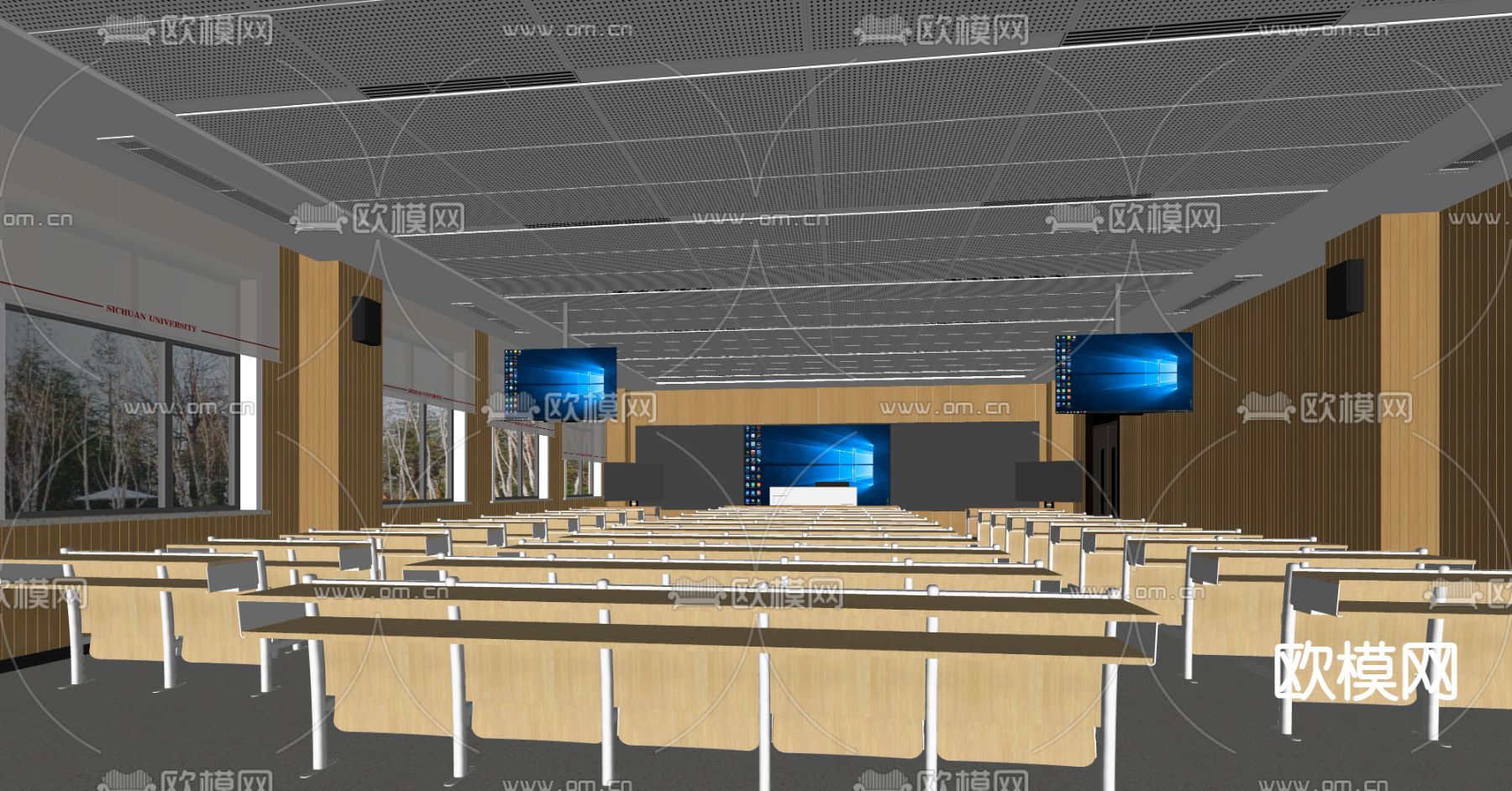现代学校教室su模型下载（渲染图1）