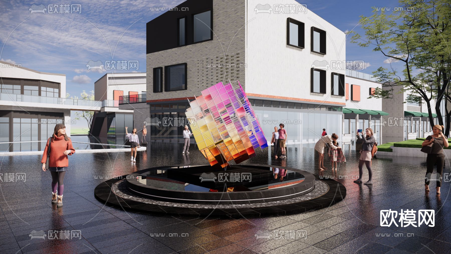 商业街 水景雕塑小品su模型下载（渲染图2）