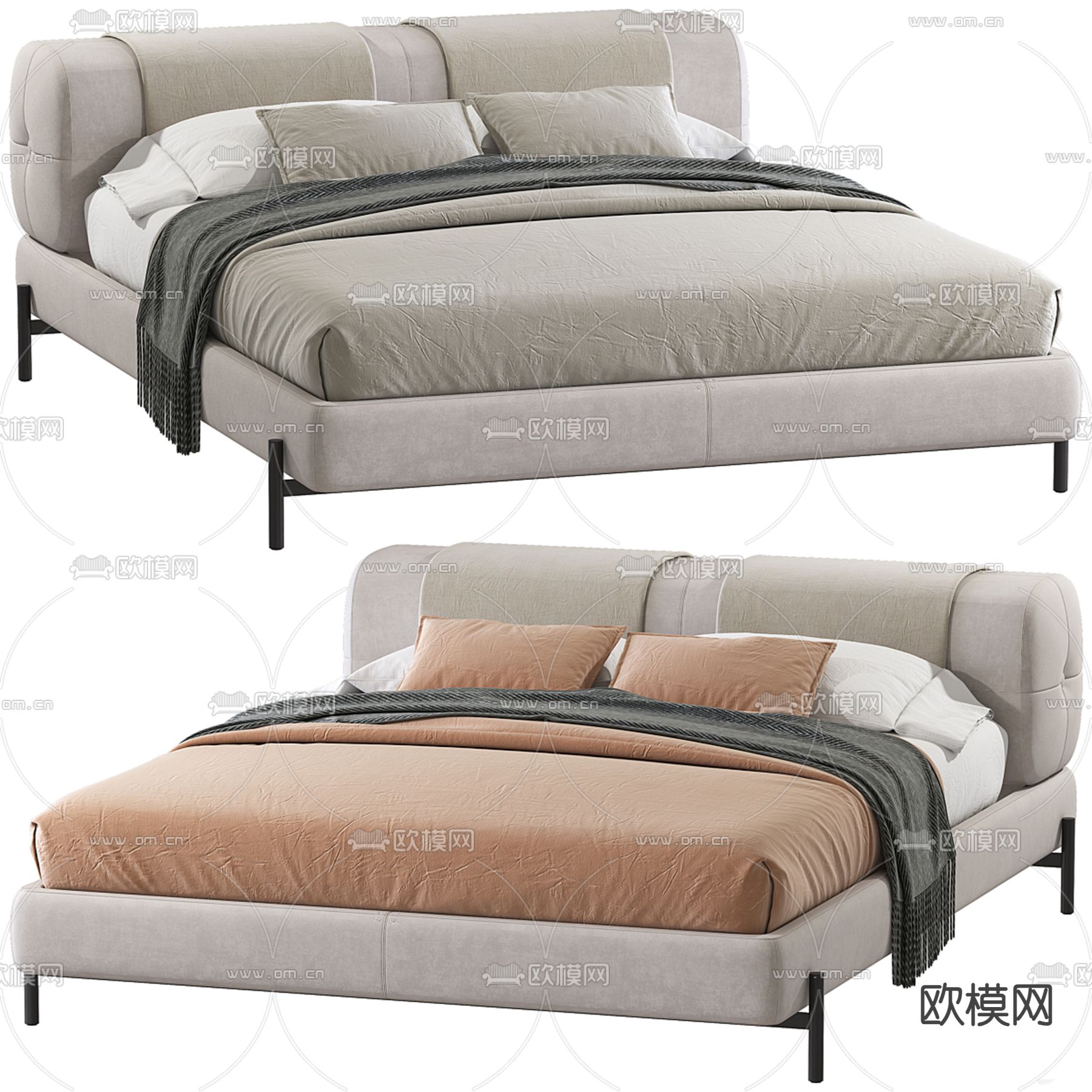 现代双人床3d模型下载