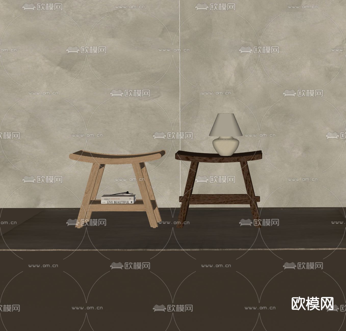 现代矮凳 沙发凳 台灯su模型下载（渲染图1）