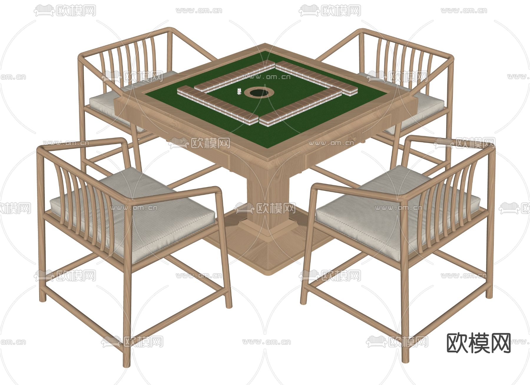 麻将桌 棋牌桌 休闲桌椅su模型下载（渲染图1）