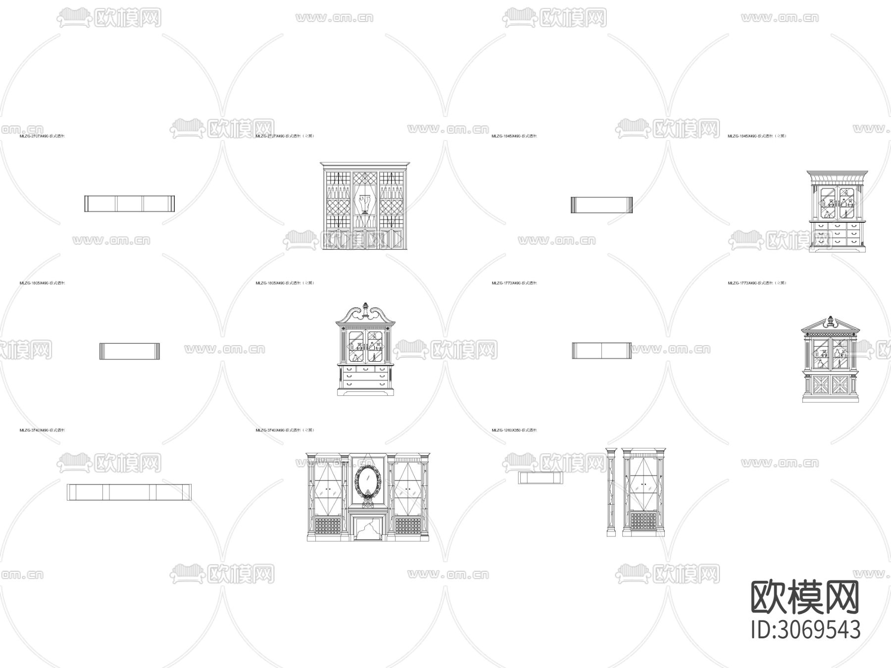 现代酒柜 欧式酒柜平面图cad图库下载（渲染图2）