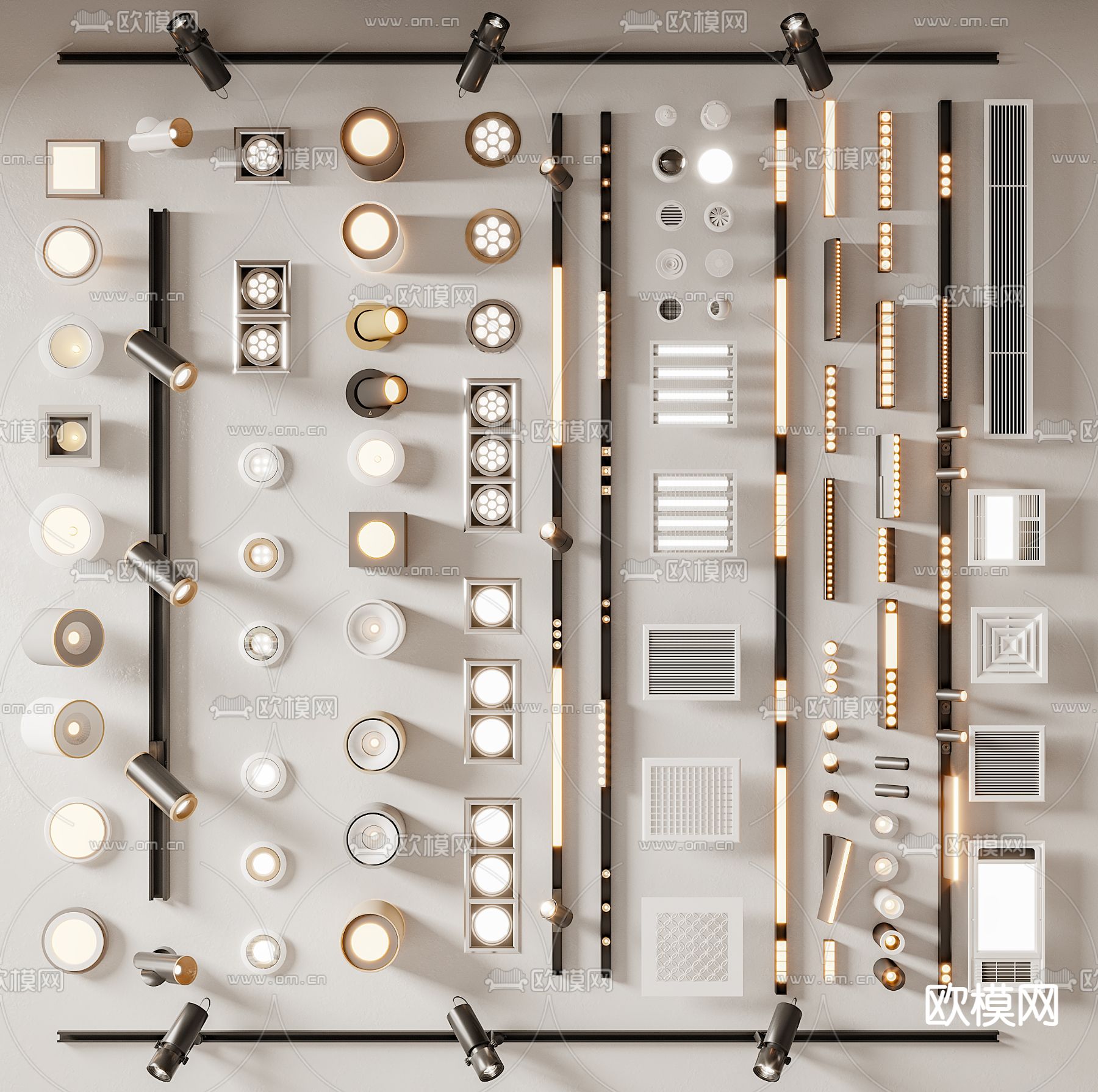 筒灯 射灯 轨道灯su模型下载（渲染图2）