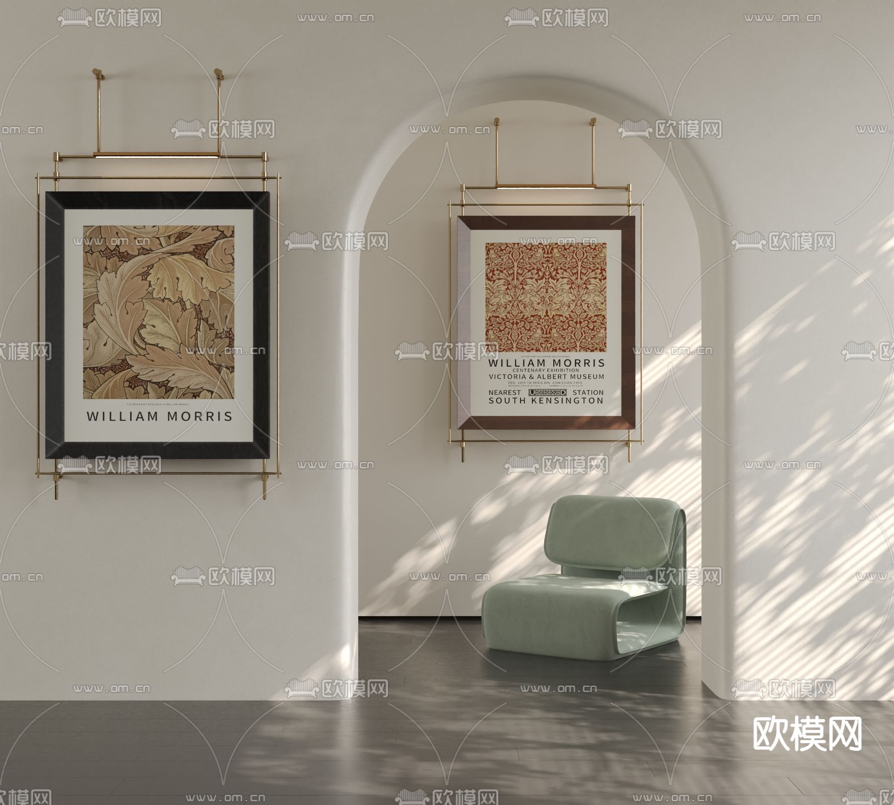 美式植物画 艺术画 装饰画 壁画灯3d模型下载