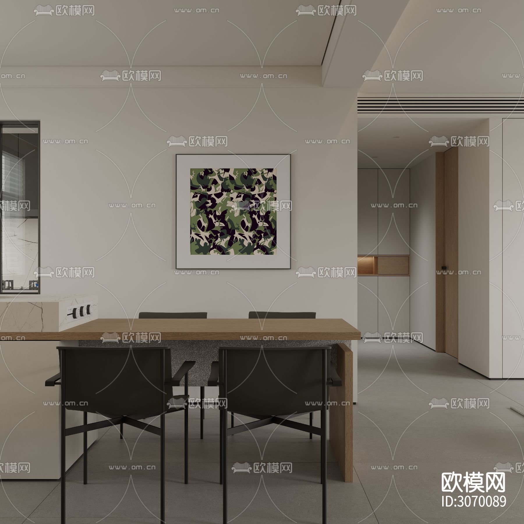 极简客厅 餐厅效果图下载（渲染图4）