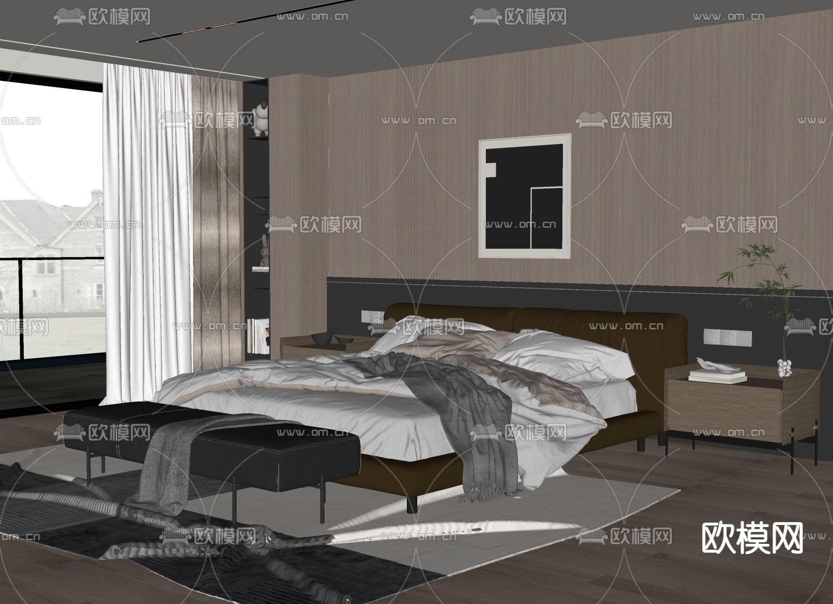 Minotti 双人床su模型下载（渲染图1）