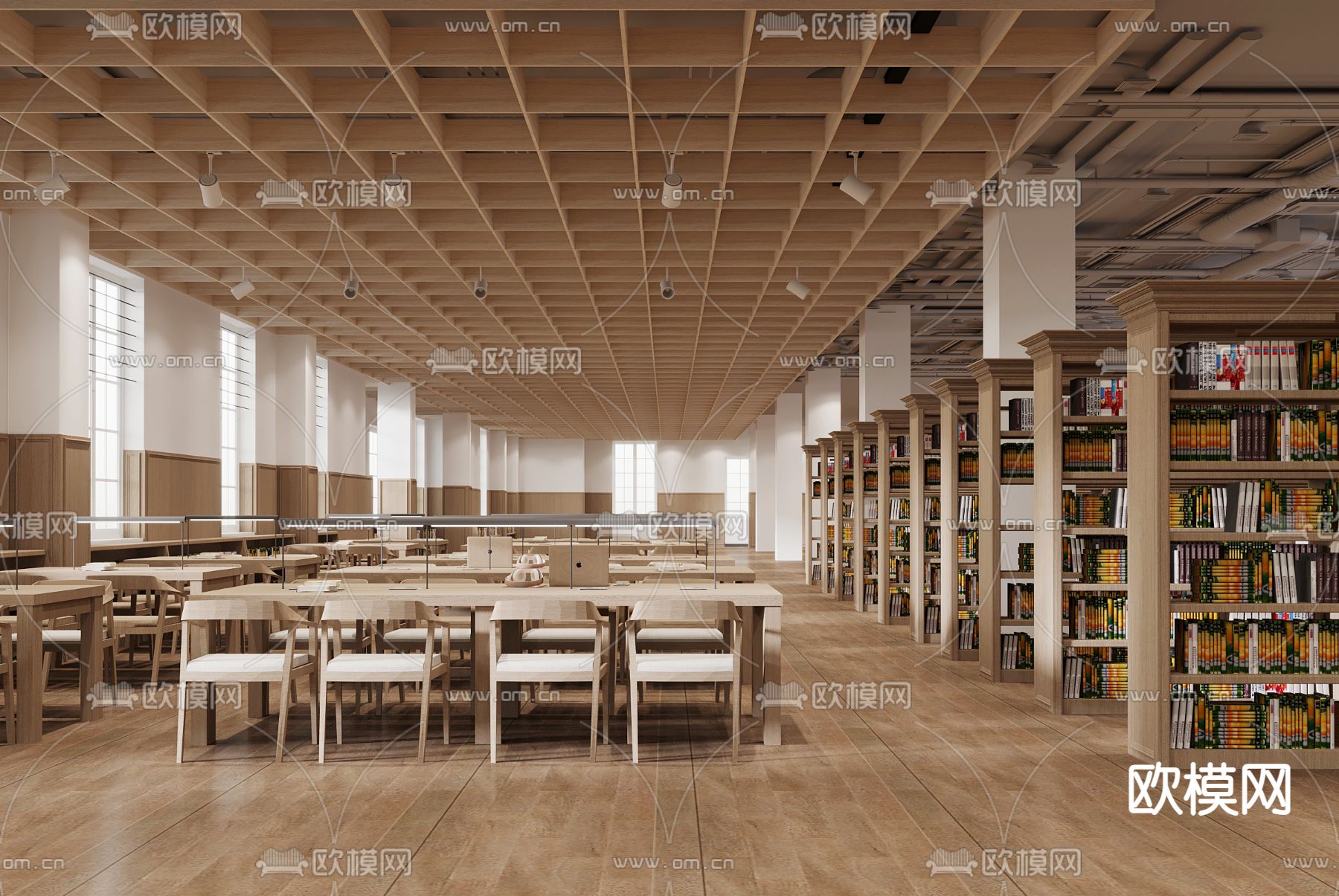 现代图书馆 书店su模型下载（渲染图2）