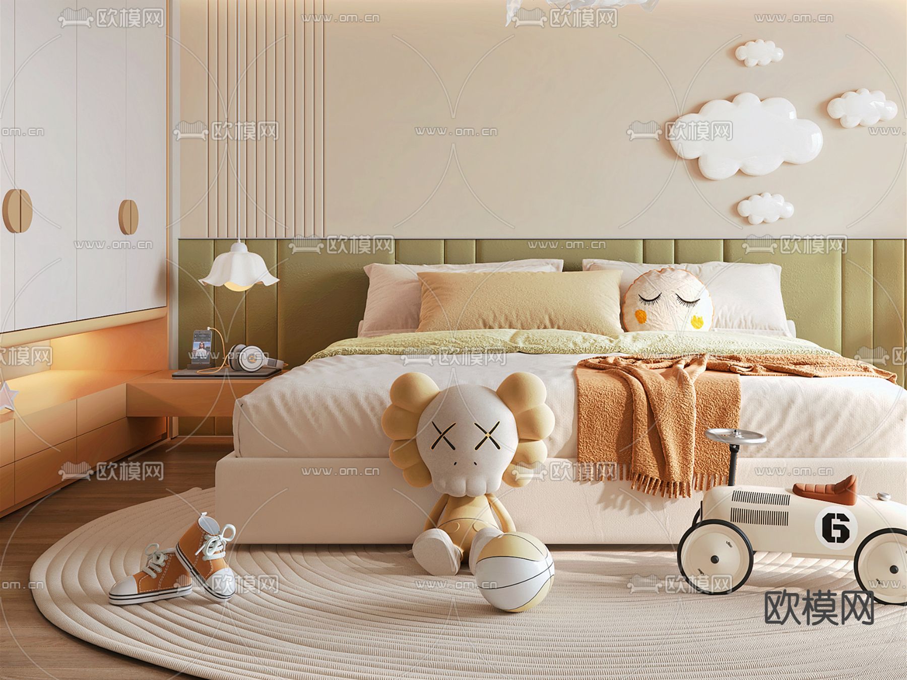 奶油风儿童房 小孩房卧室3d模型下载（渲染图2）