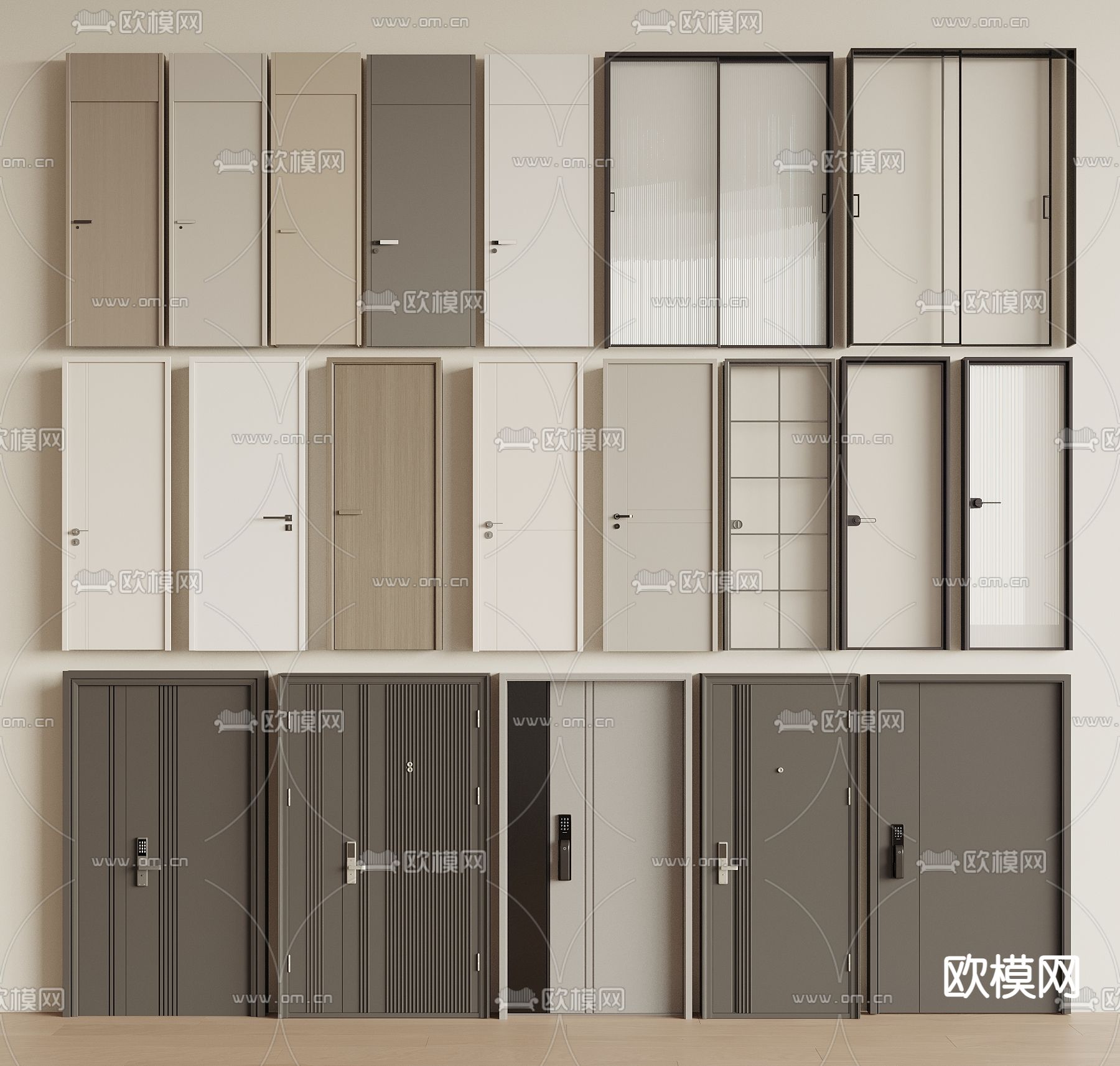 现代通顶门 防盗门 卧室门3d模型下载