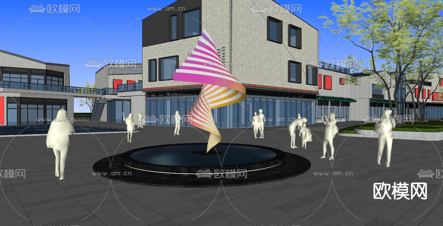 现代商业街 异形雕塑小品su模型下载（渲染图1）