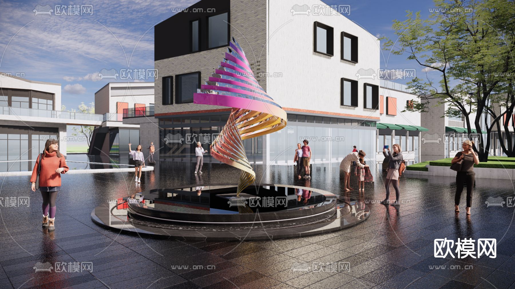 现代商业街 异形雕塑小品su模型下载（渲染图2）