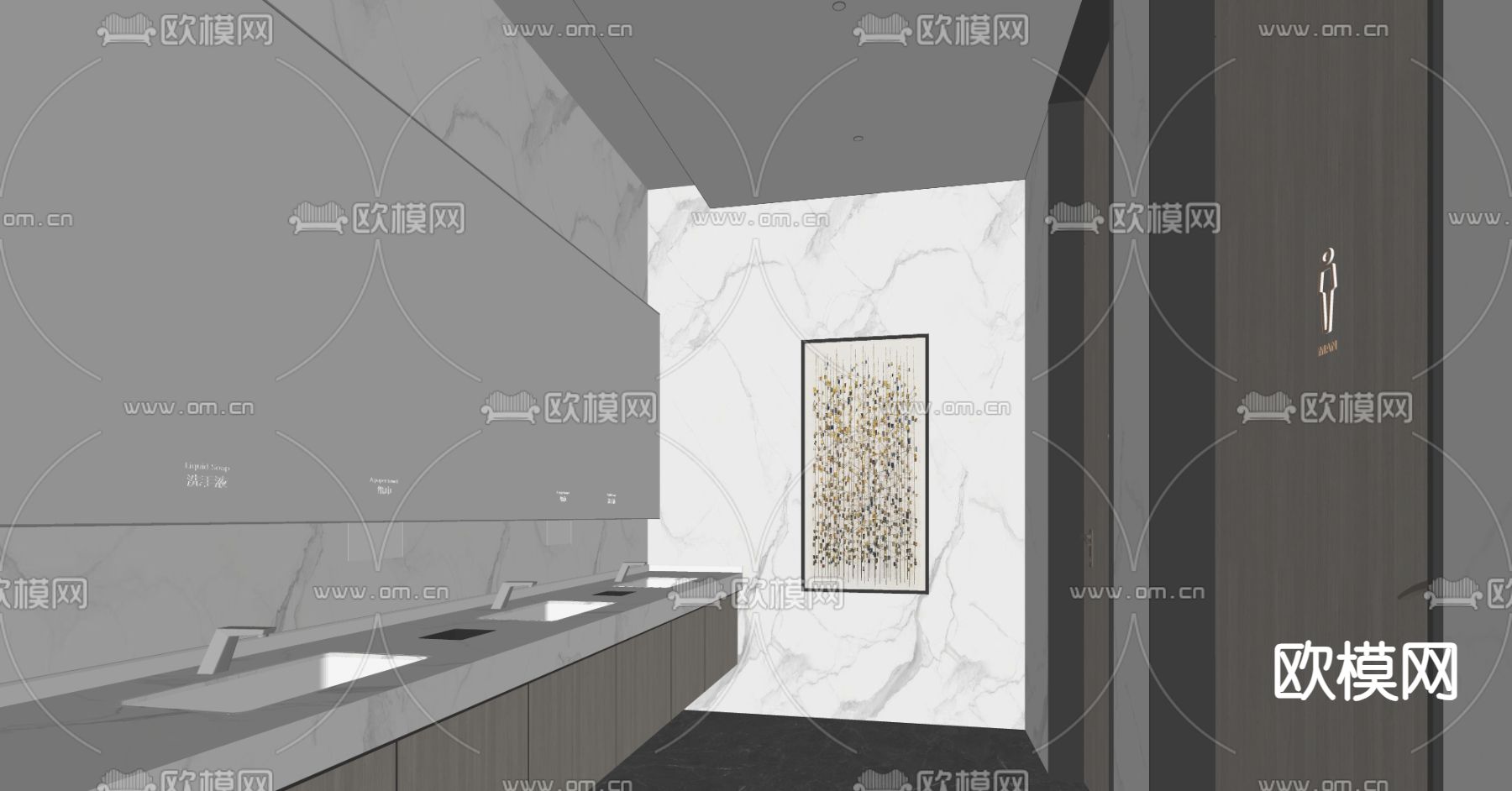 现代公共卫生间su模型下载（渲染图1）