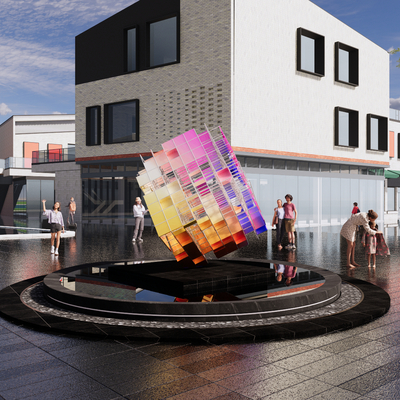  商业街 水景雕塑小品su模型 