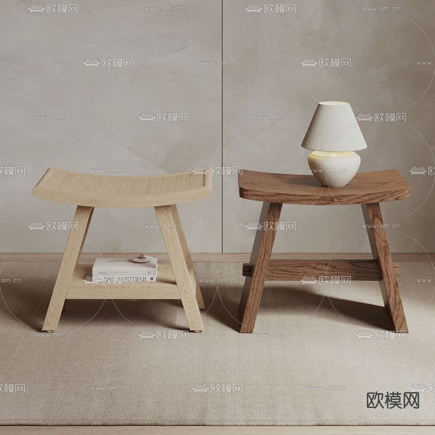 现代矮凳 沙发凳 台灯su模型下载（渲染图2）
