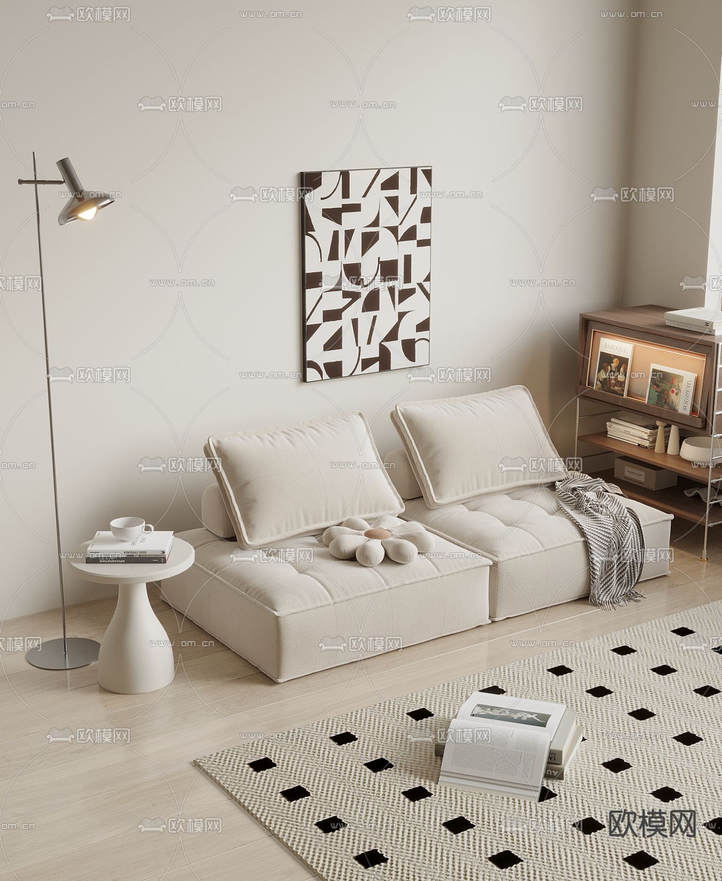 奶油风沙发 双人沙发3d模型下载