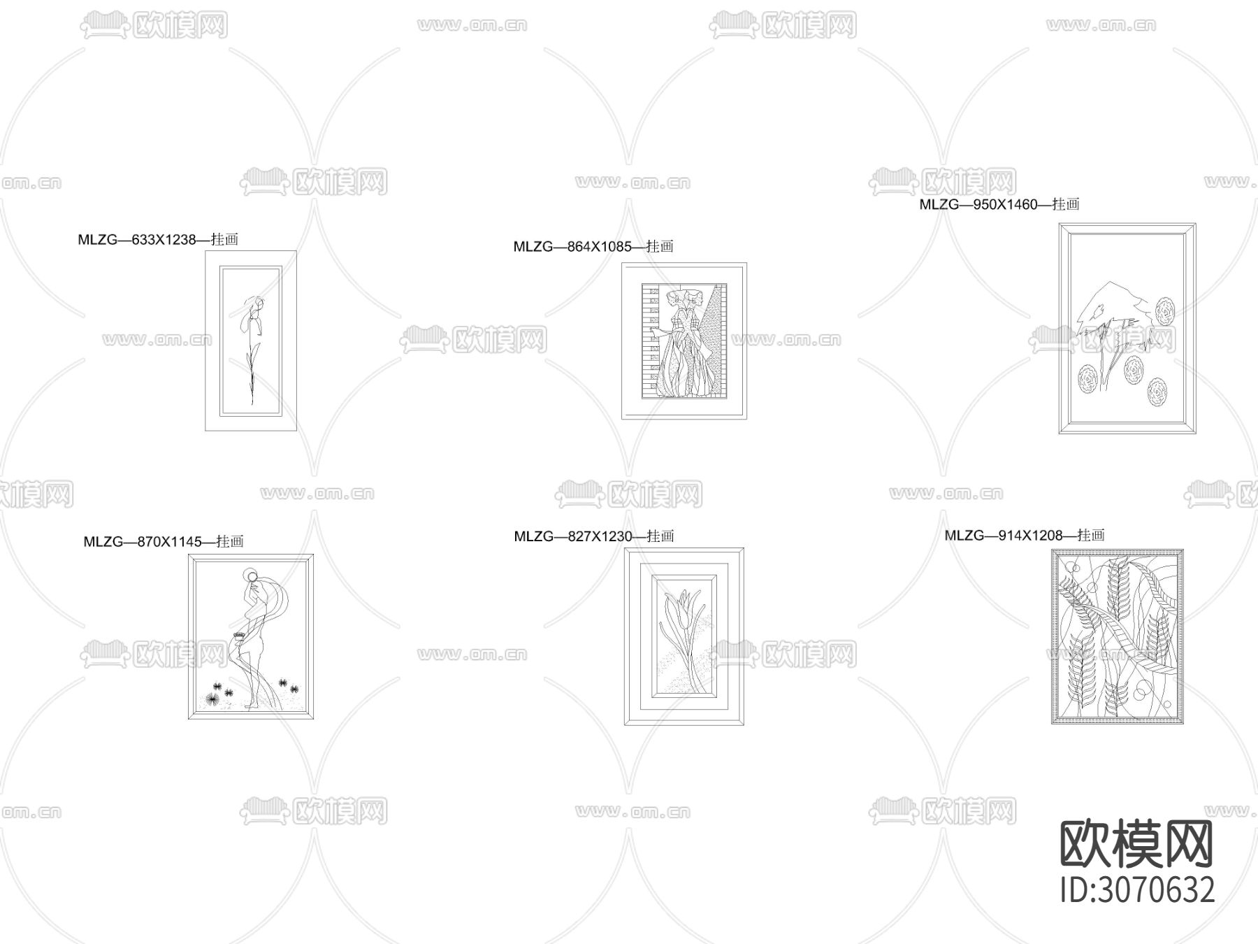 抽象风格挂画立面cad图库下载（渲染图3）