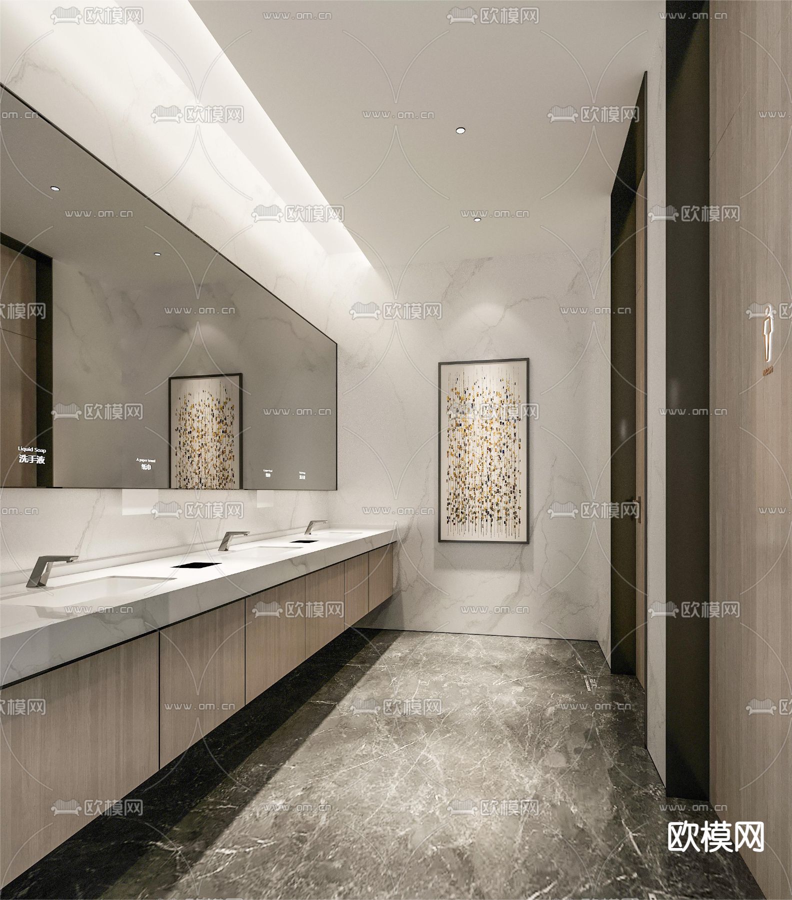 公共卫生间3d模型下载（渲染图1）