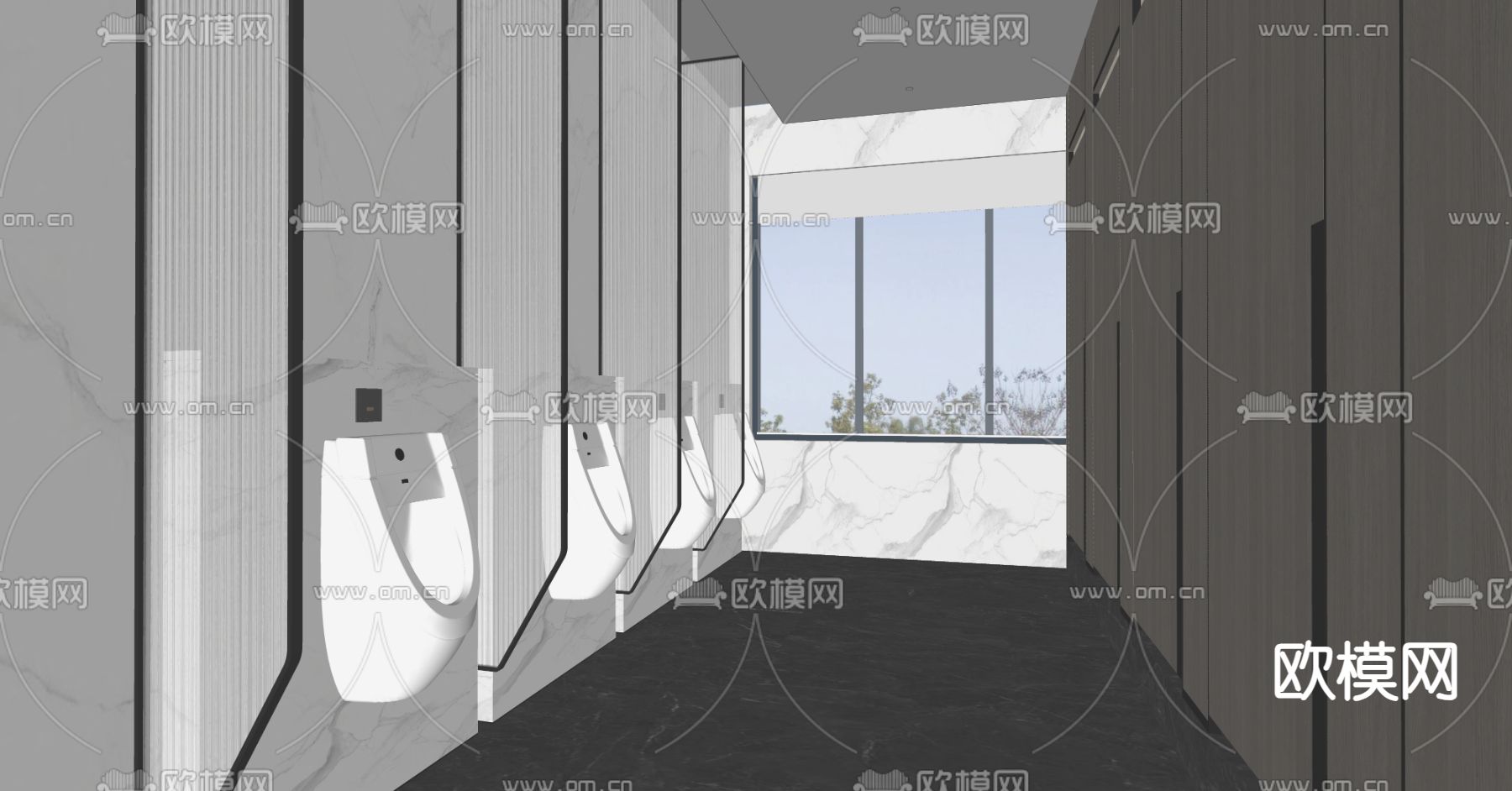 现代公共卫生间su模型下载（渲染图2）