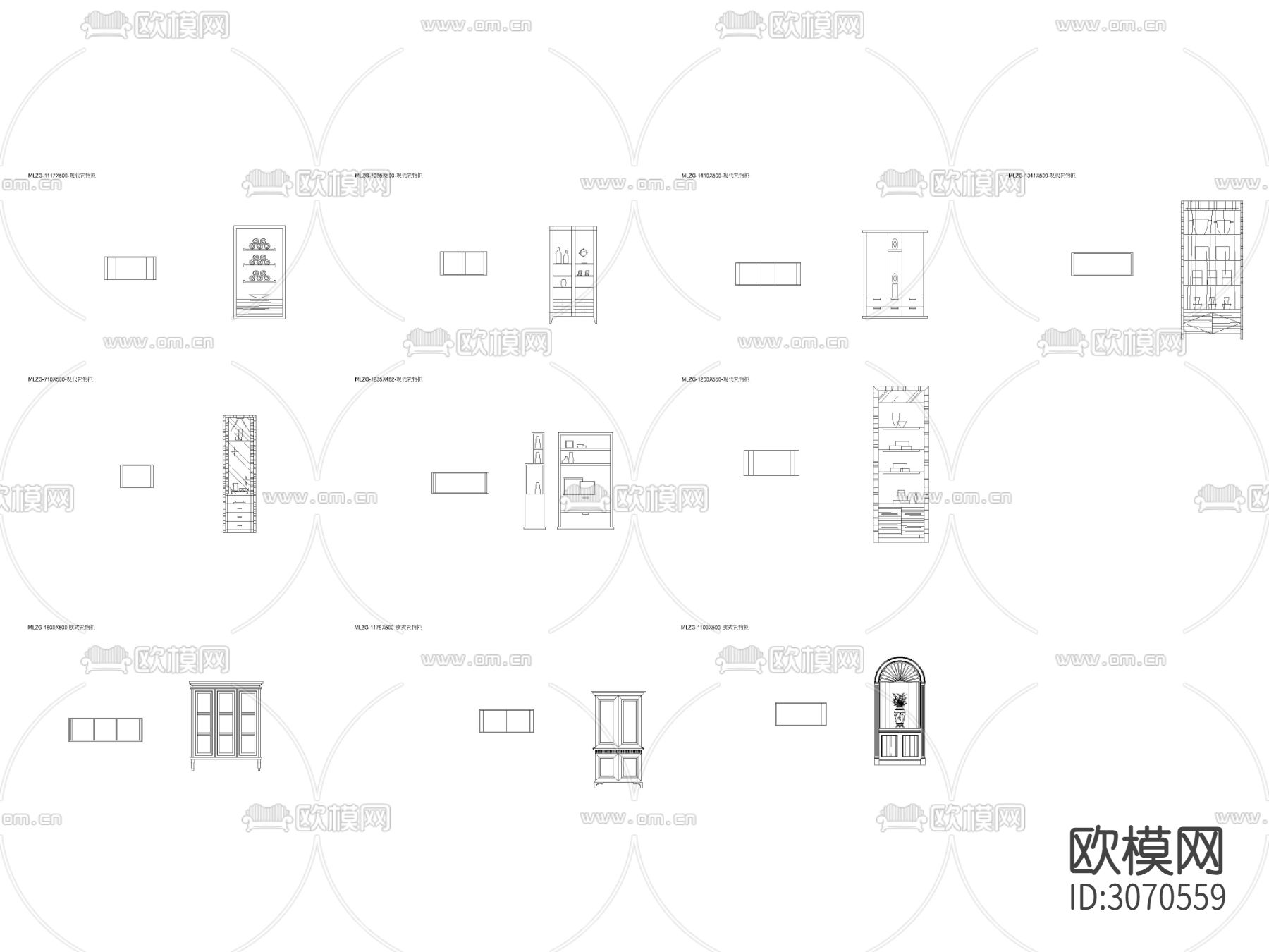置物柜带抽屉 欧式置物柜平面图 立面cad图库下载