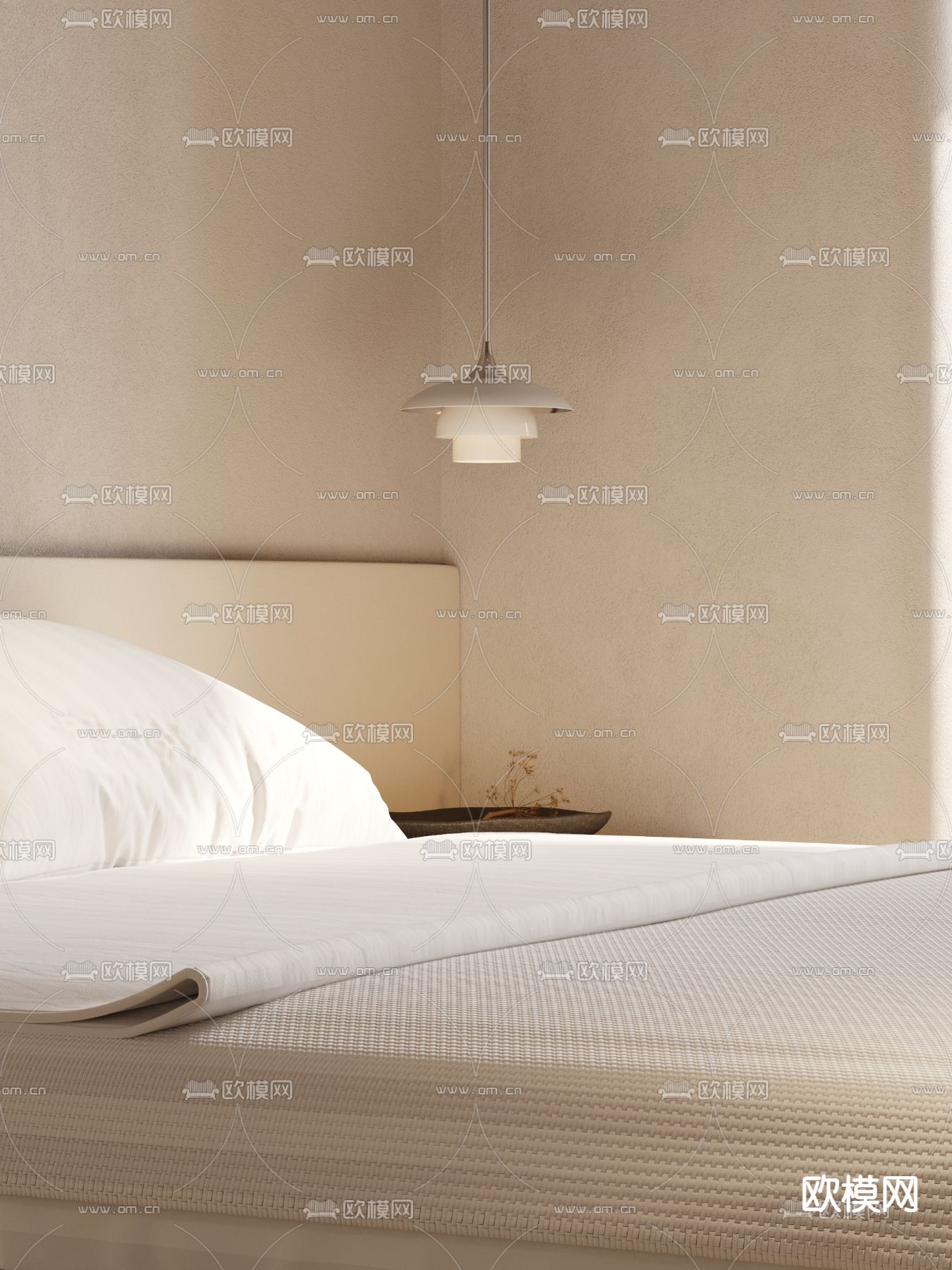 原木风双人床 悬浮床3d模型下载（渲染图5）