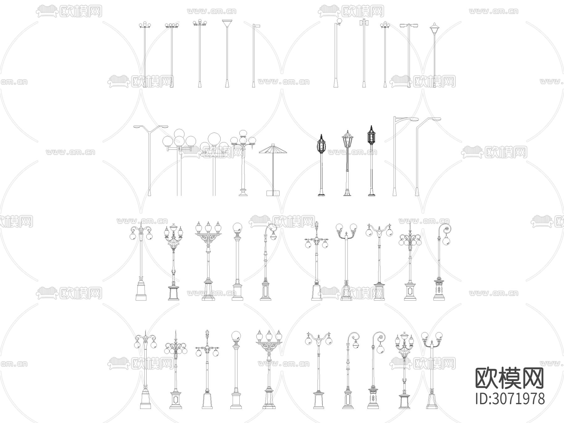 灯具 路灯 灯杆cad图库下载（渲染图1）