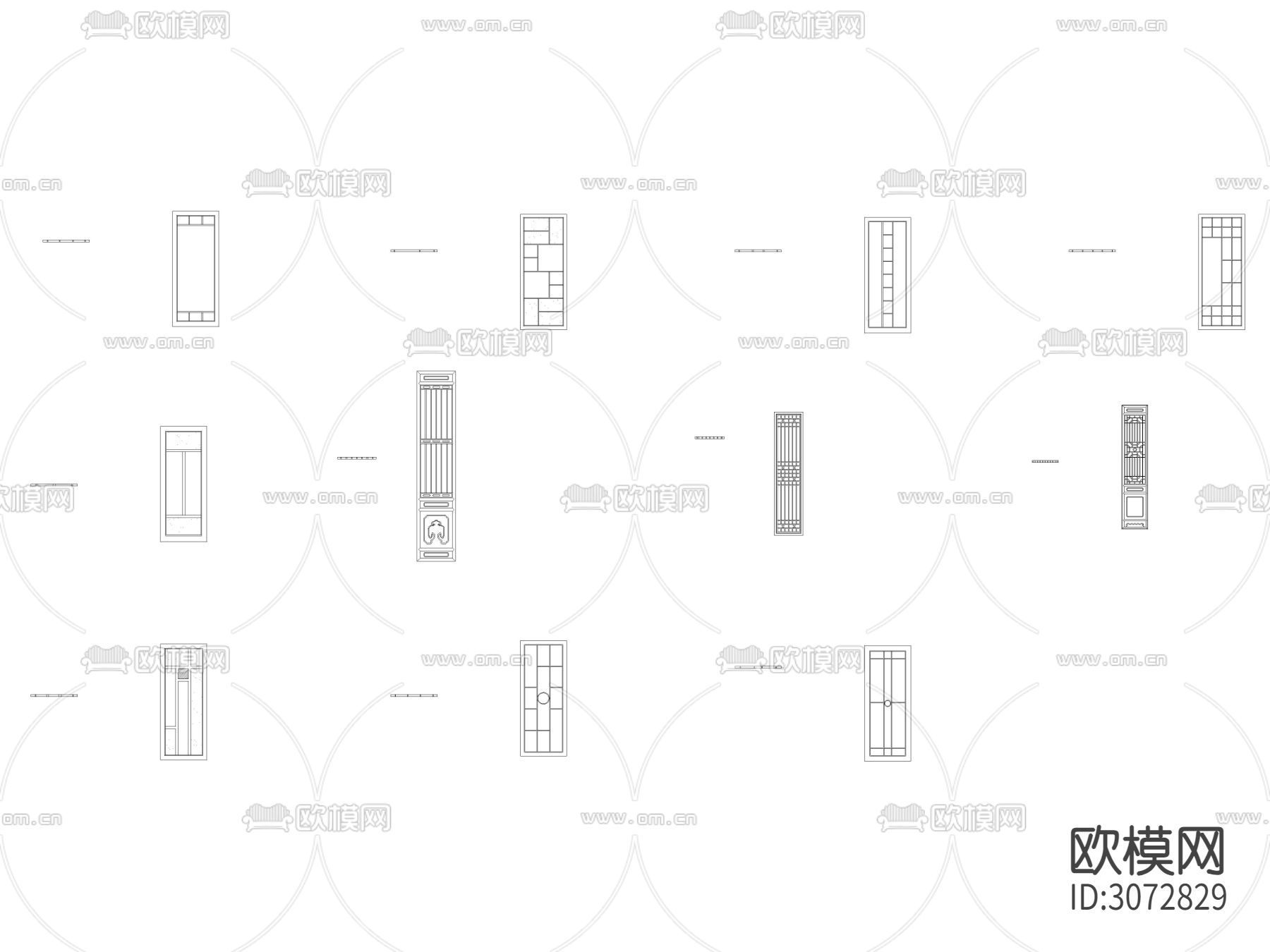 中式方形线框纹理隔断 屏风cad图库下载