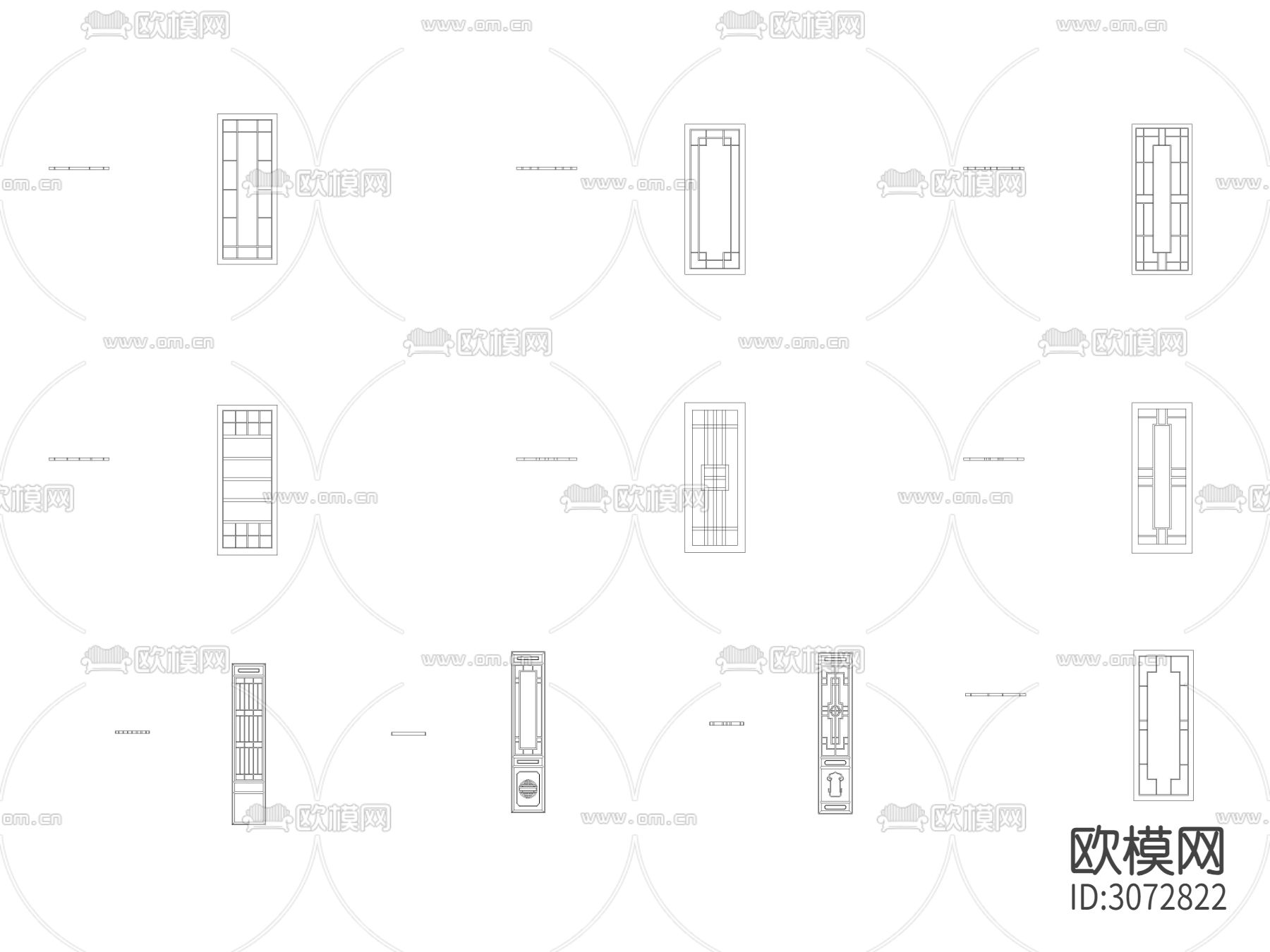 中式方形线框纹理隔断 屏风平面图cad图库下载