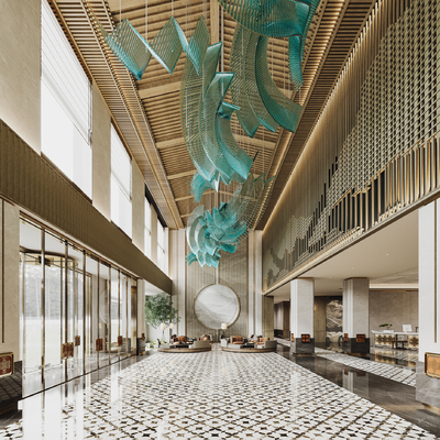 新中式酒店大堂3d模型