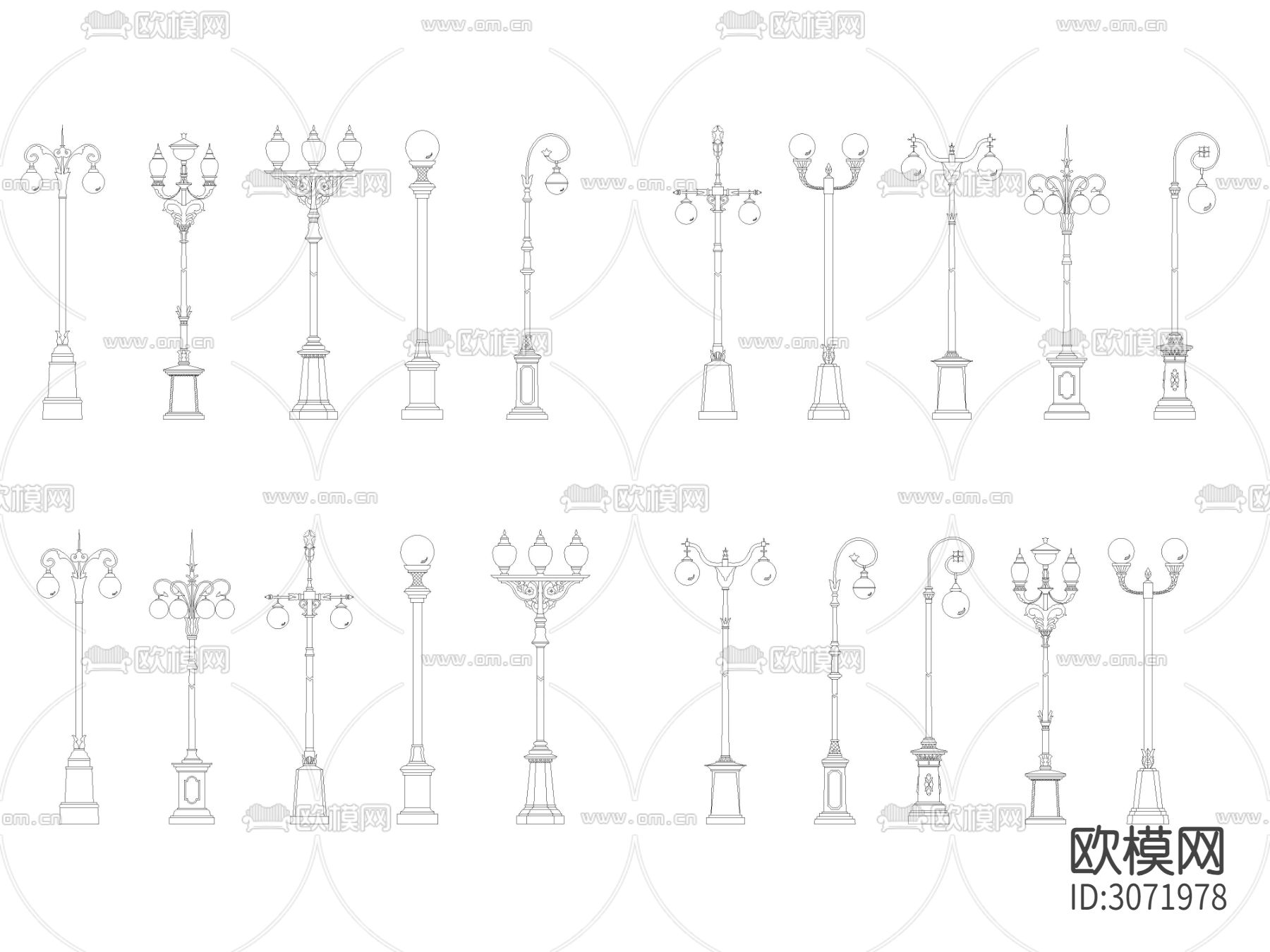 灯具 路灯 灯杆cad图库下载（渲染图3）