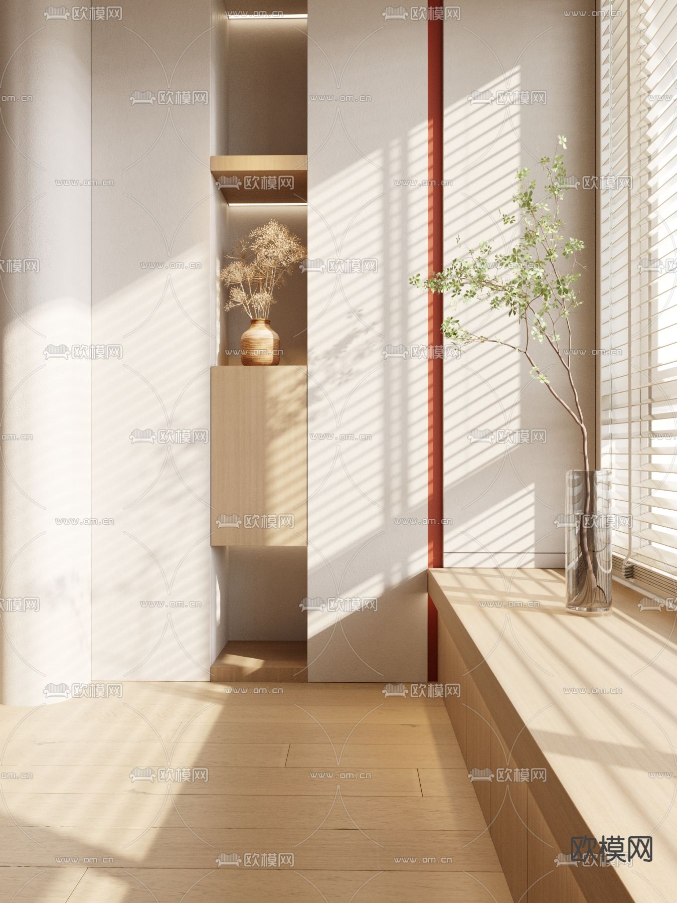 原木风双人床 悬浮床3d模型下载（渲染图4）