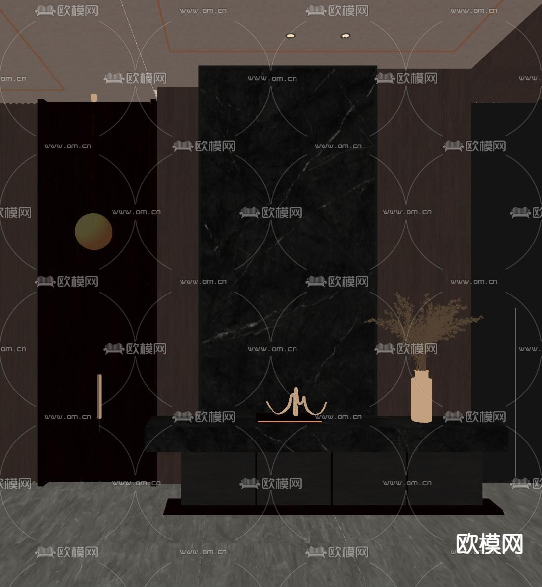 黑金入户玄关隔断su模型下载（渲染图2）