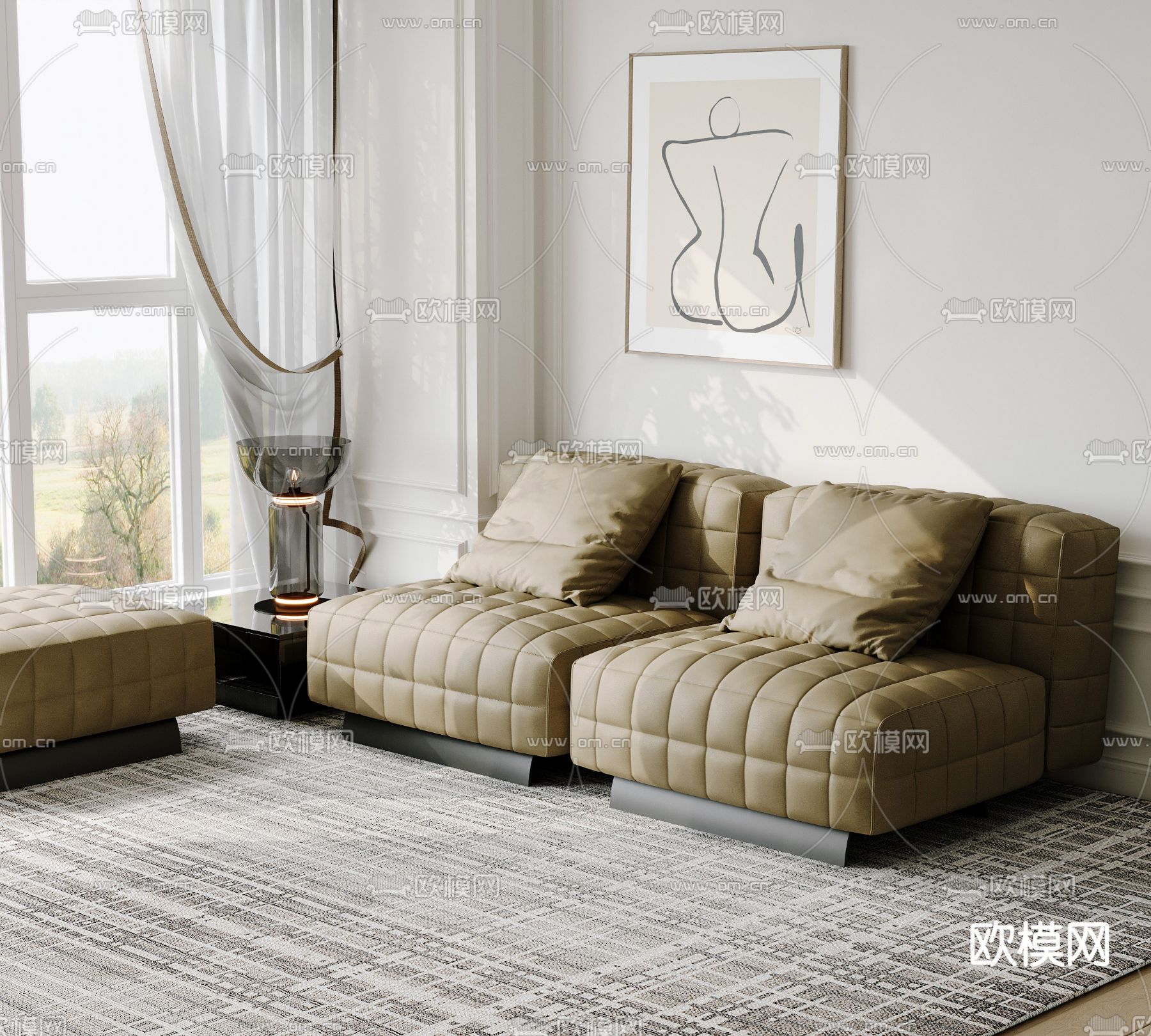 Prado 双人沙发 皮革沙发3d模型下载