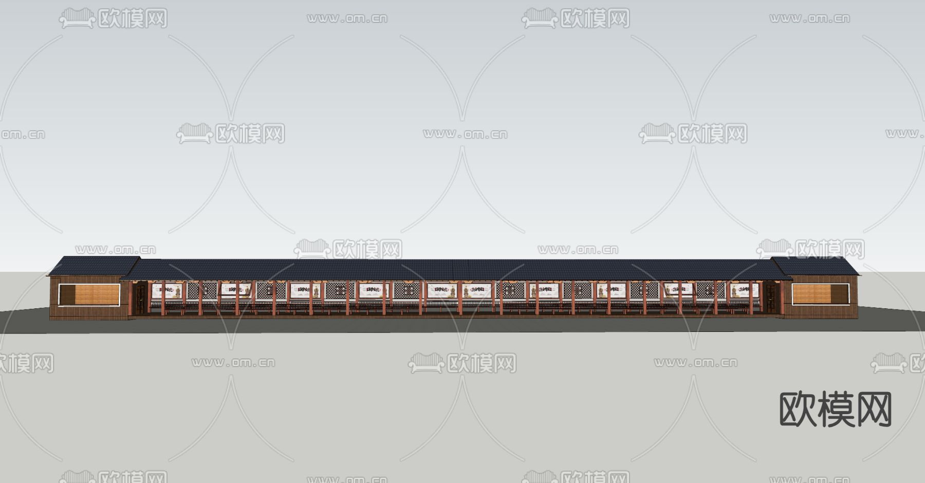 新中式廊架 长廊su模型下载（渲染图4）