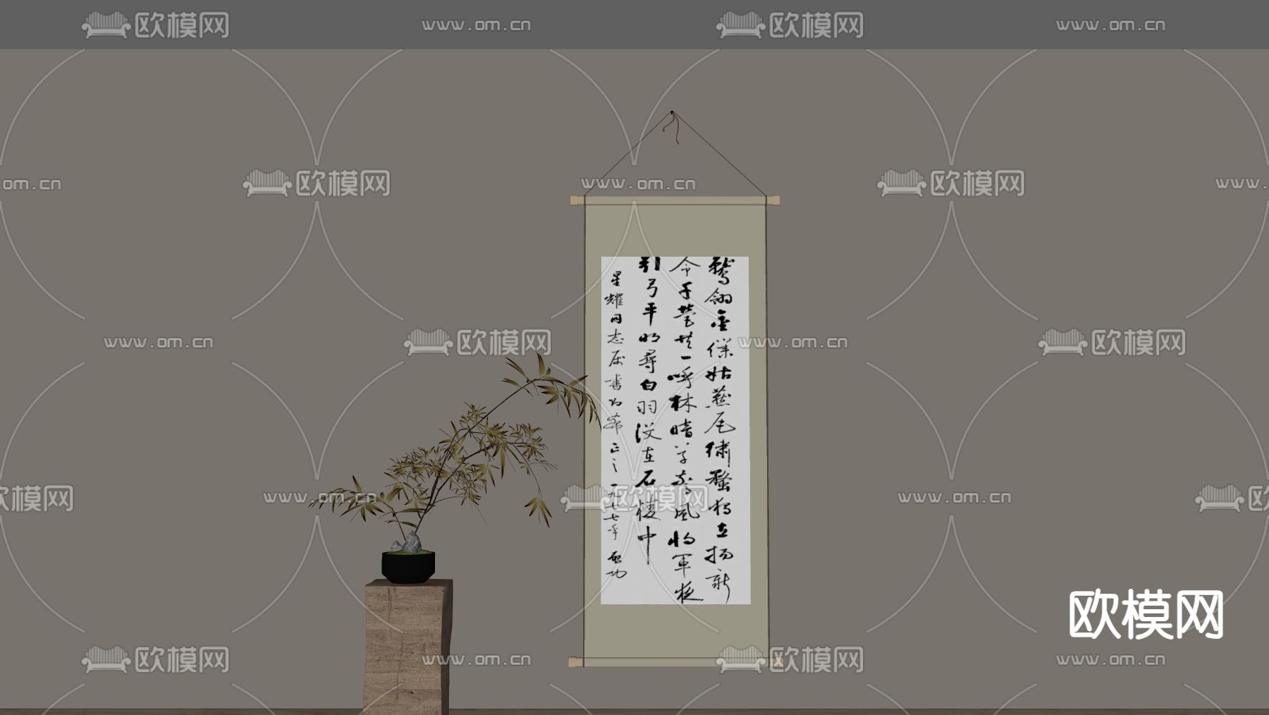 新中式字画 挂画 装饰画su模型下载（渲染图2）