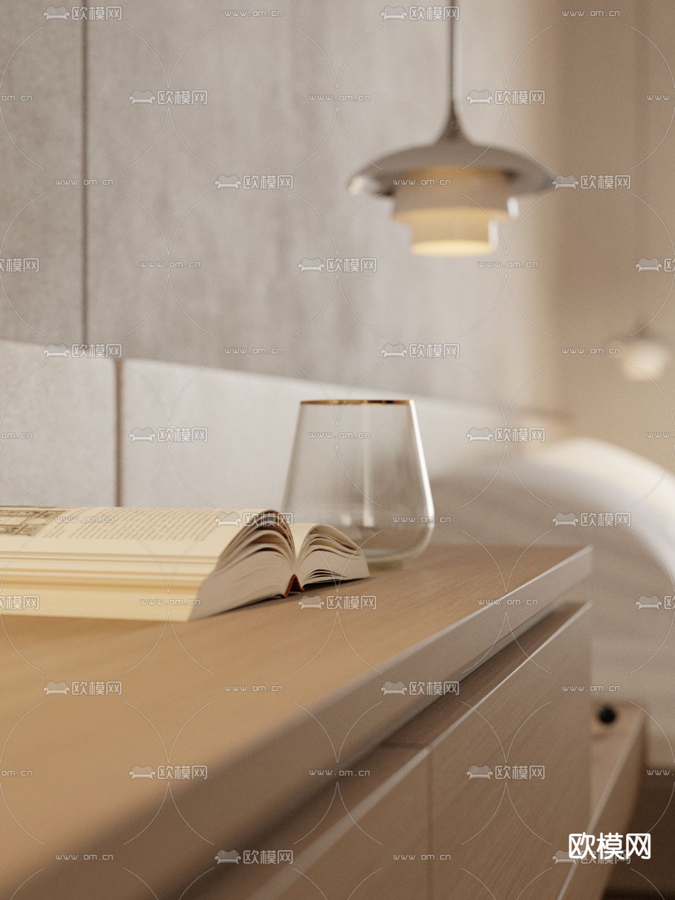 原木风双人床 悬浮床3d模型下载（渲染图2）