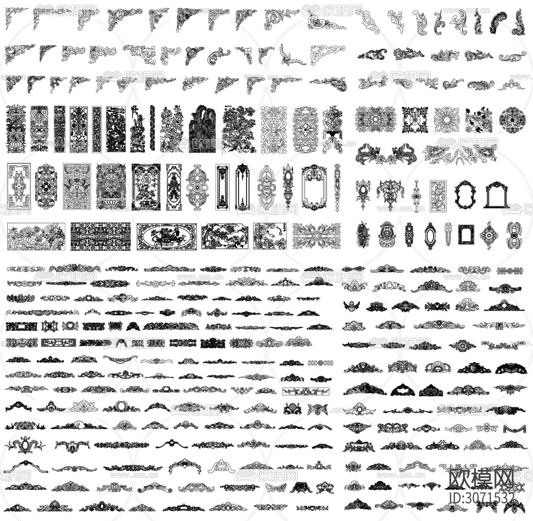 花纹 雕刻图案 角花 洋花 贴花cad图库下载（渲染图4）