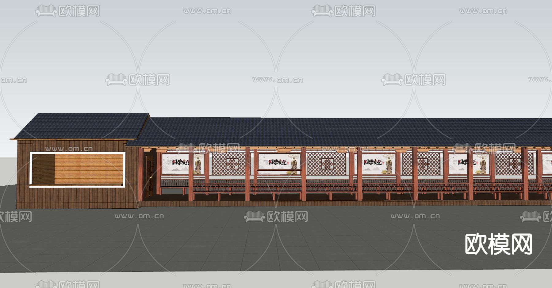 新中式廊架 长廊su模型下载（渲染图6）