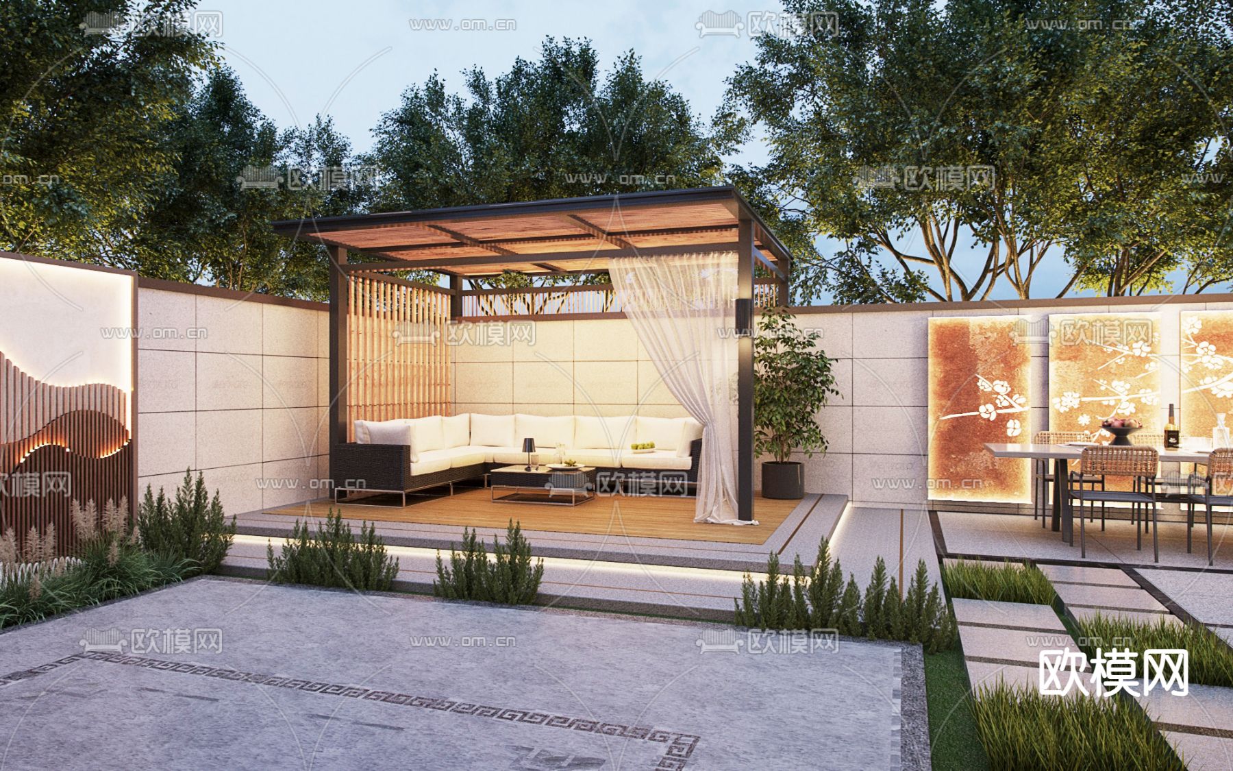 别墅花园 庭院景观3d模型下载（渲染图2）