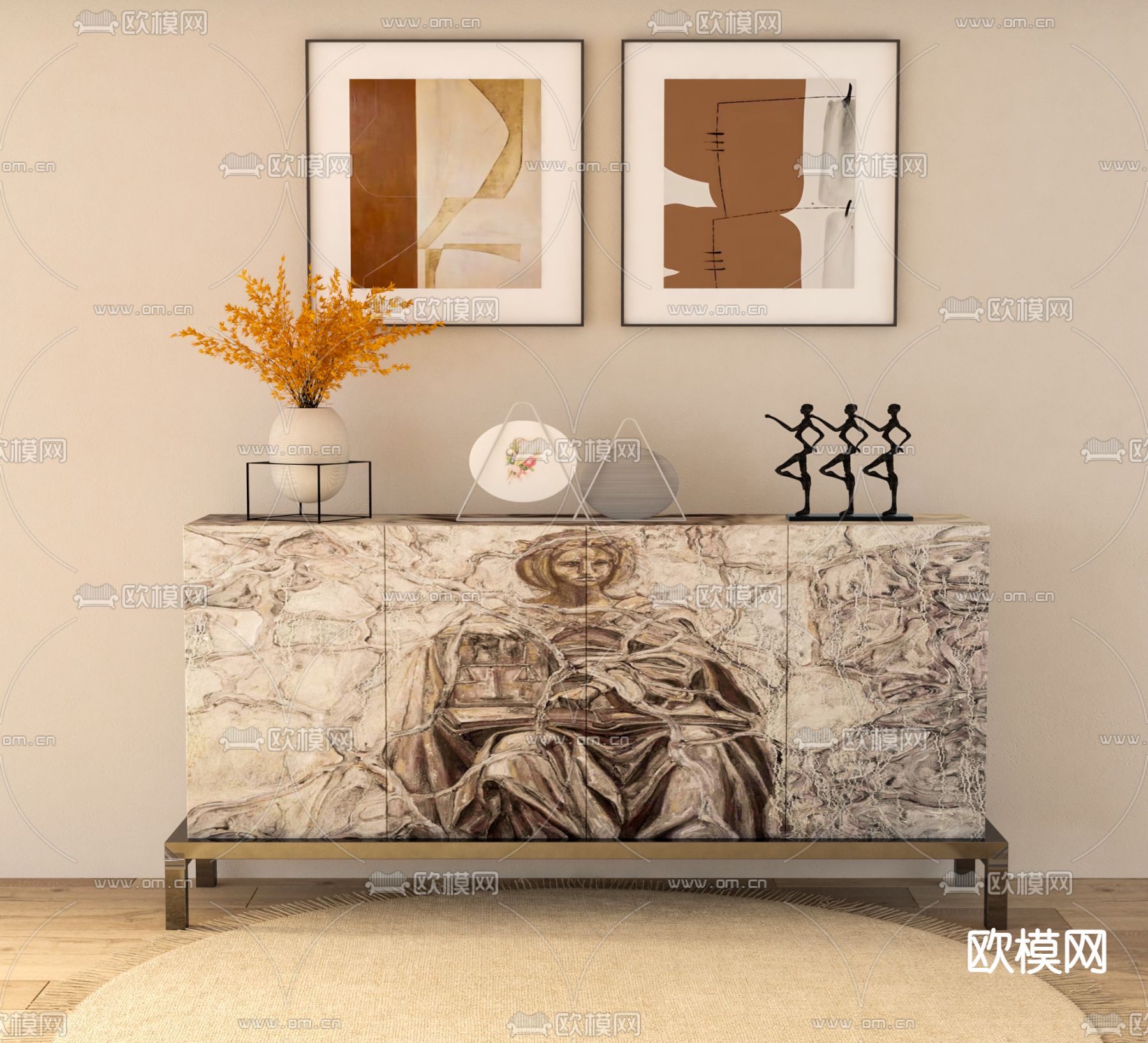 现代边柜 端景柜 玄关柜su模型下载（渲染图1）