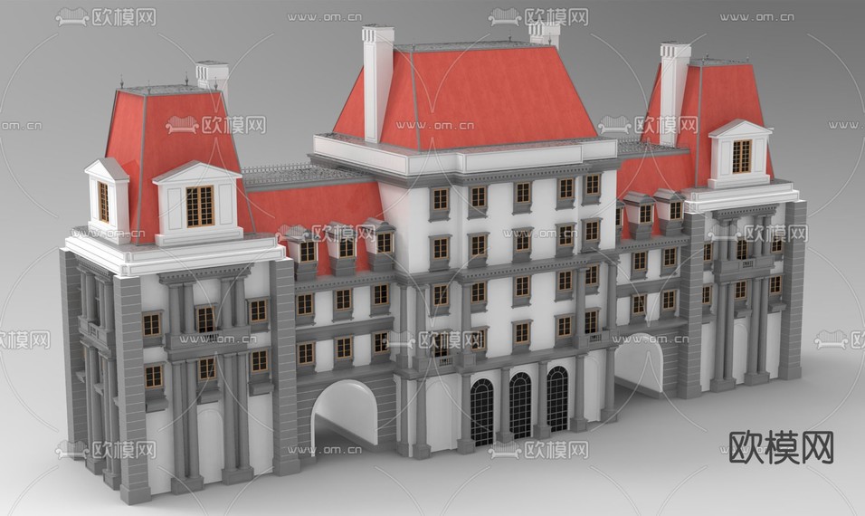 欧式别墅 城堡构件3d模型下载(渲染图1)