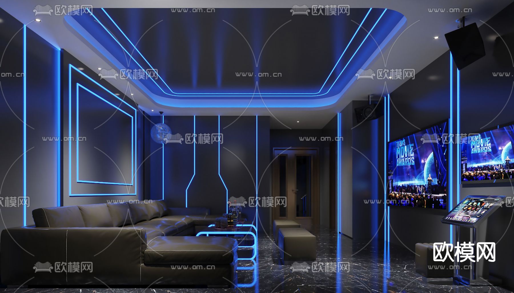 科技感KTV包厢 酒吧 夜总会3d模型下载（渲染图1）