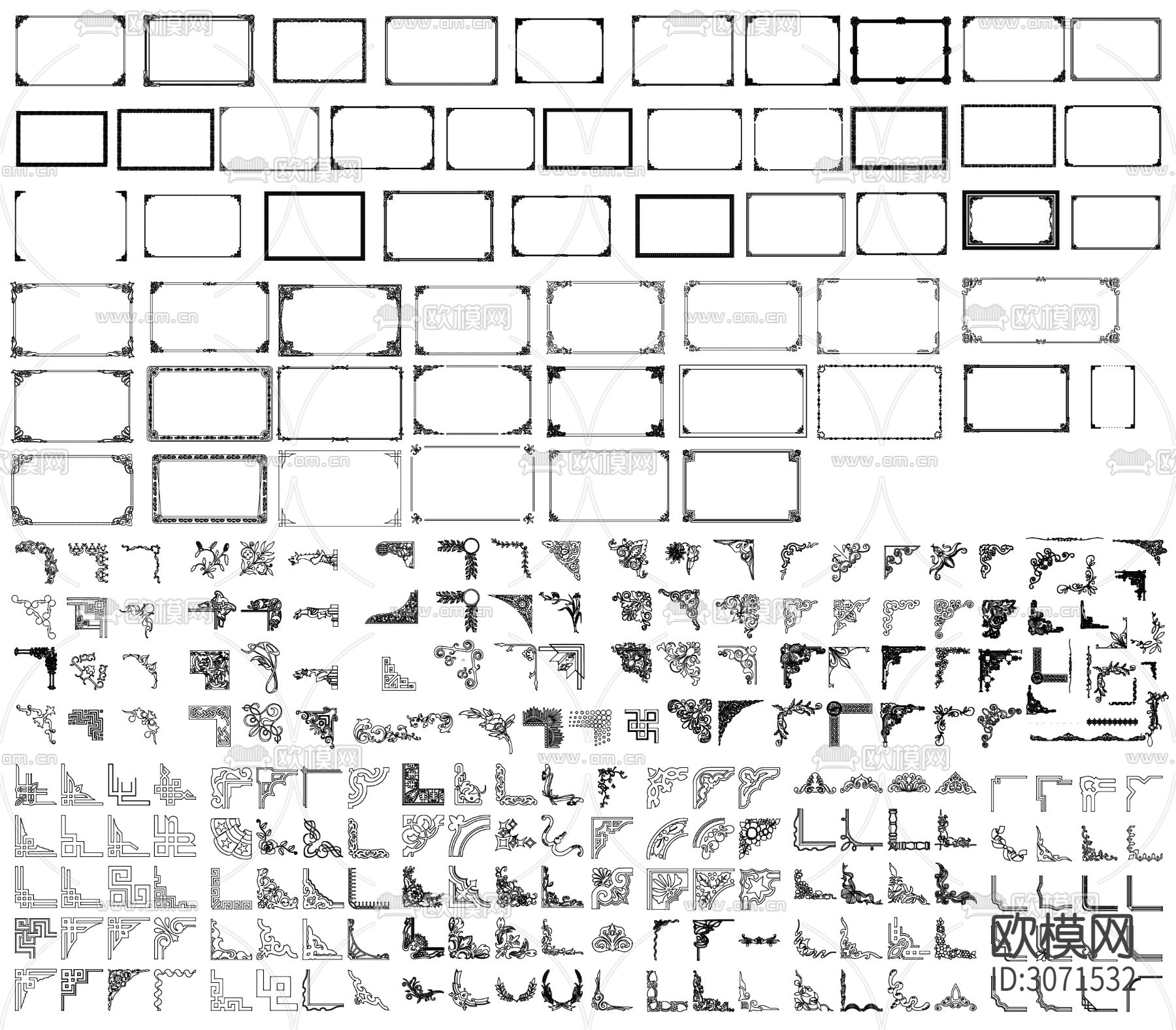 花纹 雕刻图案 角花 洋花 贴花cad图库下载（渲染图1）