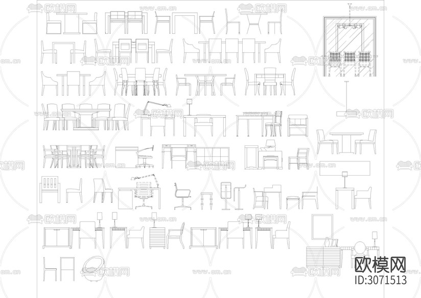 平立面沙发 床 椅子 灯具 装饰品等cad图库下载(渲染图3)