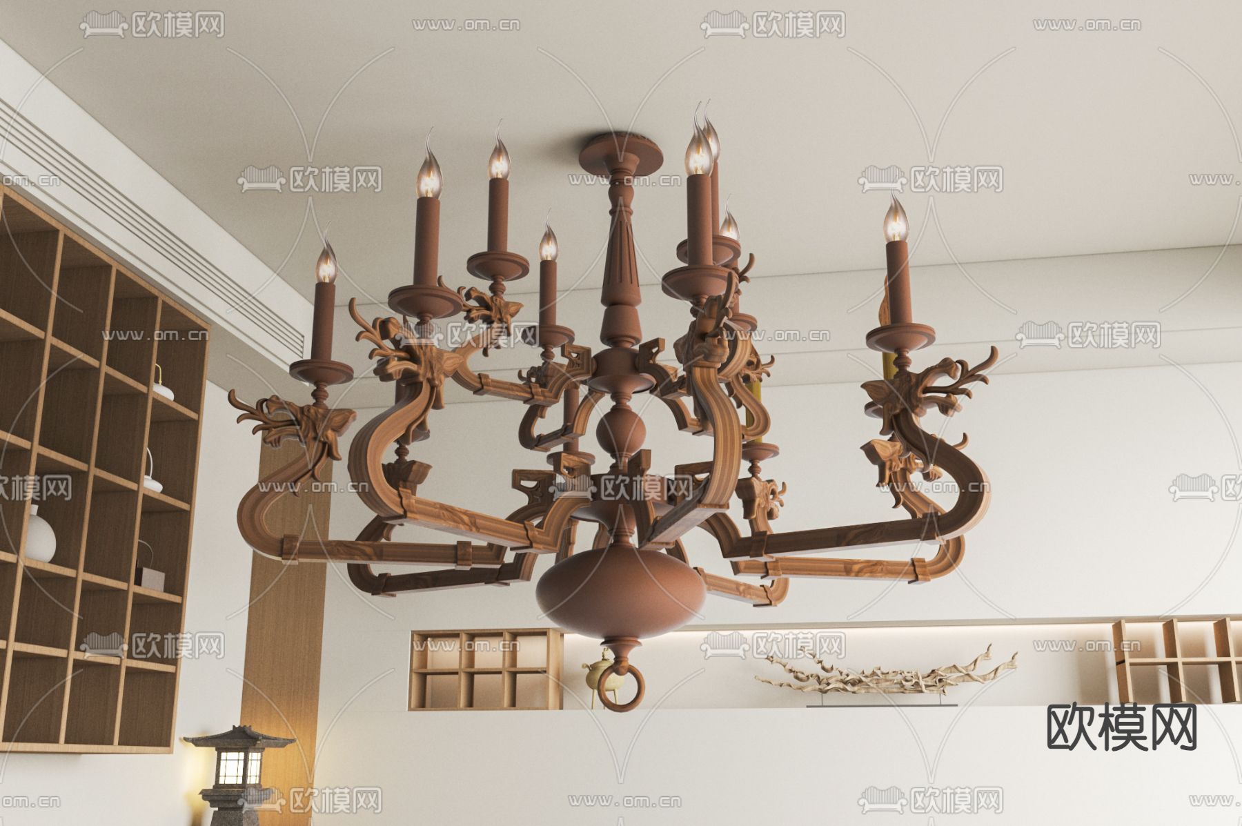 美式多头吊灯su模型下载（渲染图1）